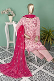 SC-312B-Pink - Inferno | 3Pc Cotton Embroidered & Printed Dress