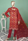 SC-320A-Red - Akacia | 3Pc Cotton Embroidered & Printed Dress