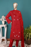 SC-369A-Red- Swing Circle | 3Pc Jacquard Cambric Embroidered Dress