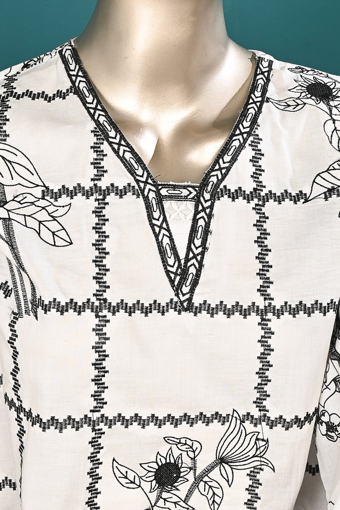 SC-347B-White - Dug-Dugi | 3Pc Cotton Embroidered & Printed Dress