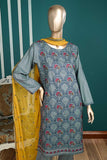 SC-325A-Grey - Crown | 3Pc Cotton Embroidered & Printed Dress