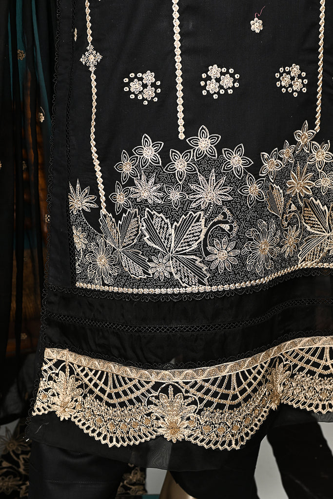 SC-349B-Black - Saltanat | 3Pc Cotton Embroidered & Printed Dress