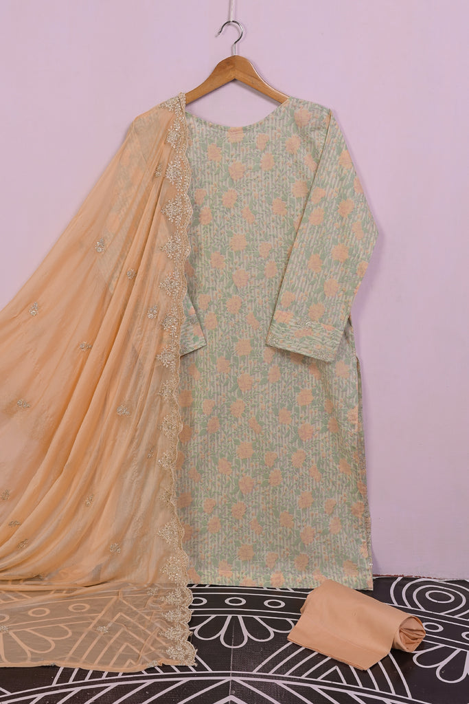 SC-215B-Peach - Breathless | 3Pc Cotton Embroidered & Printed Dress
