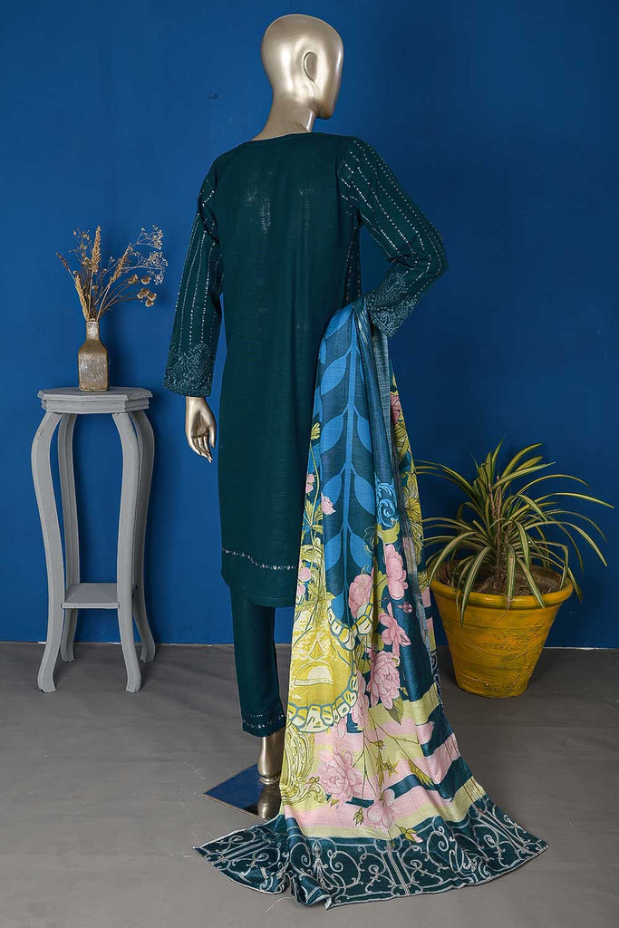 ZKPS-5-Turquoise - Aqs e Junoon | 3PC Unstitched Embroidered Khaddar dress