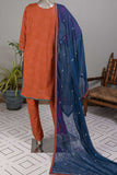 SC-256A-Rust - Meraki | 3Pc Cotton Embroidered & Printed Dress