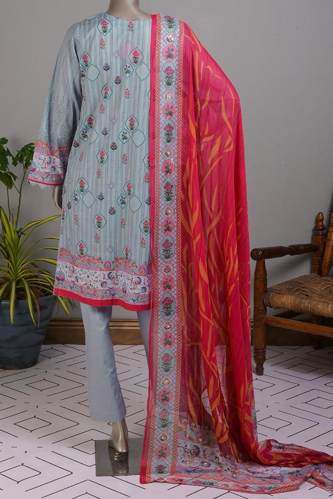 E2-02 | 3Pc Lawn Embroidered & Printed Dress
