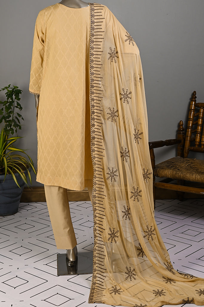 SC-247A-Skin - Stone Age | 3Pc Cotton Embroidered & Printed Dress