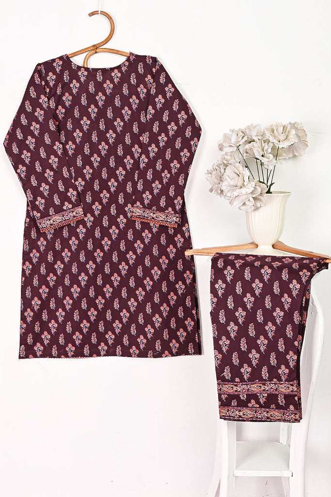 CPTP-2B-Maroon | 2Pc Cotton Printed Dress With Trouser