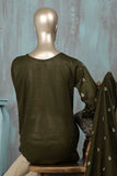 SC-268B-Mehndi - Elsa | 3Pc Cotton Embroidered & Printed Dress
