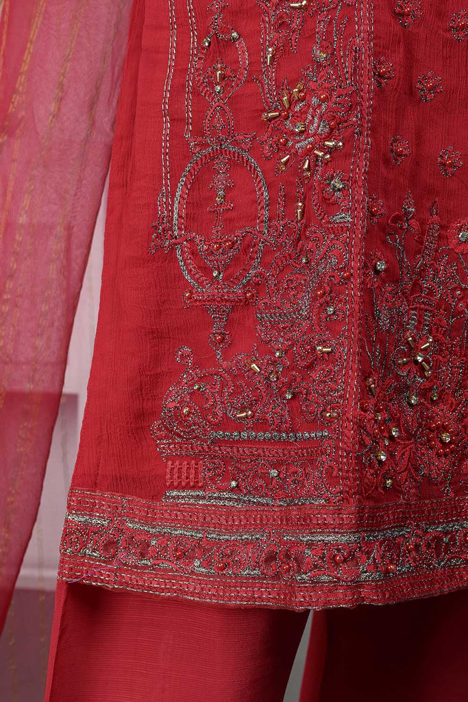 EHPC-2A-Red - Sadabahar | 3Pc Chiffon Handwork Embroidered Dress