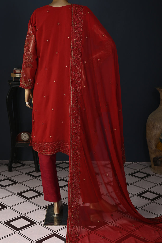 GLS-6A-Maroon - Red-Light | 3Pc Embroidered Un-stitched Chiffon Dress