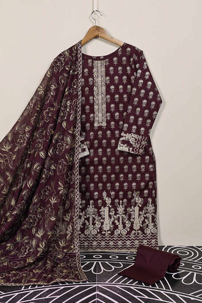 SC-123E-GP-Kaleji - Kapasia | 3Pc Cotton Embroidered & Printed Dress