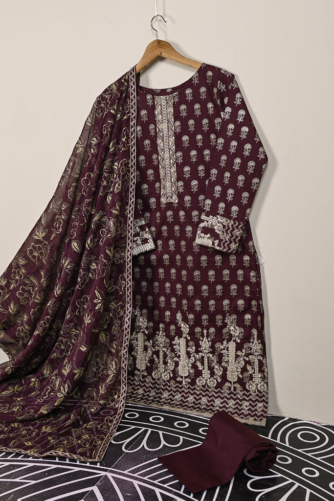 SC-123E-GP-Kaleji - Kapasia | 3Pc Cotton Embroidered & Printed Dress