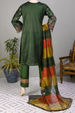 EM-11A-Green - RANGOLI | 3Pc Raw Silk Embroidered & Printed Dress