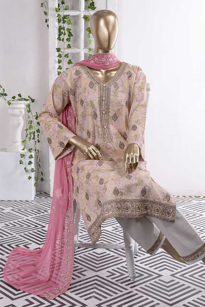 Jhumka Chandi (SC-54B-Pink) Embroidered Cambric Dress with Embroidered Chiffon Dupatta