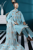 Metro (SC-84A-Light Blue) Embroidered Un-Stitched Cambric Dress With Embroidered Chiffon Dupatta