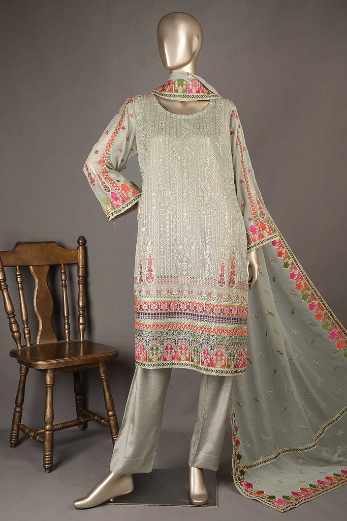 GLS-11B-Grey - Rang Rasiya | 3Pc Embroidered Un-stitched Chiffon Dress