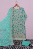 SC-215A-Cyan - Breathless | 3Pc Cotton Embroidered & Printed Dress