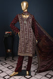 SC-224A-Maroon - Electric Stems | 3Pc Cotton Embroidered & Printed Dress