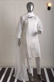 R22-Net-15-White | 3Pc Embroidered Semi-Stitched Ayudia Net Fabric Dress