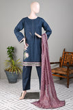 Retro Mist (SC-167A-Blue) Embroidered & Printed Un-Stitched Cotton Dress With Embroidered Chiffon Dupatta