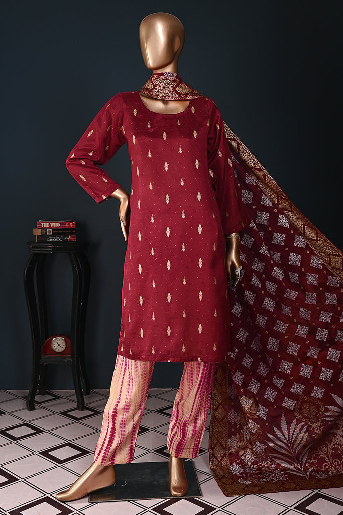 CC-6B-Maroon | 3 Pc Unstitched Printed Cambric Dress