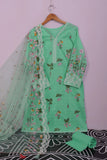 SC-201A-Sea Green - Extra Mint | 3Pc Cotton Embroidered & Printed Dress