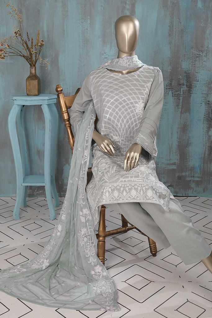 SC-230A-Grey - Khota Sikka | 3Pc Cotton Embroidered & Printed Dress