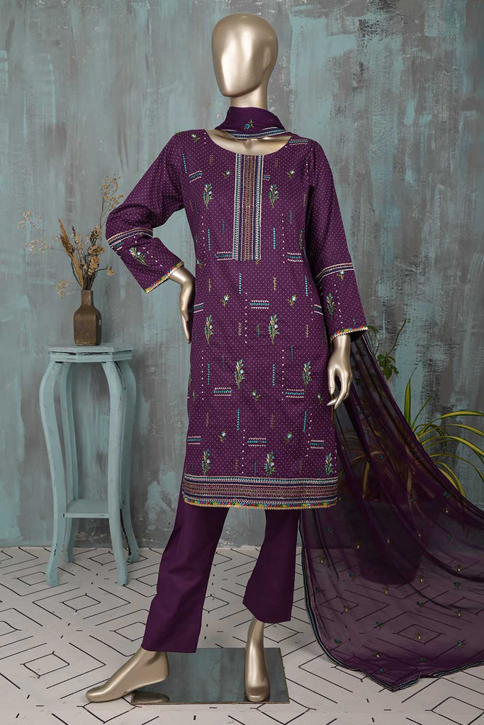 SC-206D - The Banquet | 3Pc Cambric Embroidered & Printed Dress
