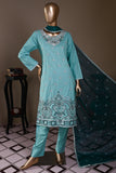 SC-220A-SkyBlue - Lion King | 3Pc Cotton Embroidered & Printed Dress