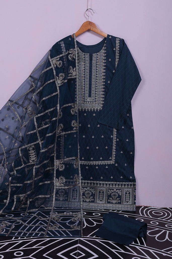 SC-205B-Navy Blue - Tehzeeb | 3Pc Cotton Embroidered & Printed Dress