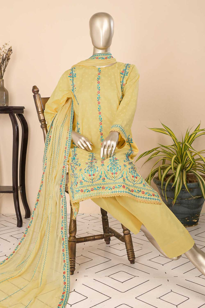 SC-282B-LightYellow - Fountain | 3Pc Cotton Embroidered & Printed Dress