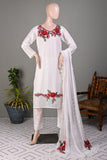 HJC-05A-WHITE | 3Pc Schiffli Un-Stitched Chikankari Dress With Embroidered Flowers Bunches With Chiffon Embroidered Dupatta