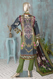 Limelight (DE-03-GreyGreen) 3 Pc Unstitched Digital Printed & Embroidered Cotton Dress with Digital Printed Lawn Dupatta & Cotton Trouser
