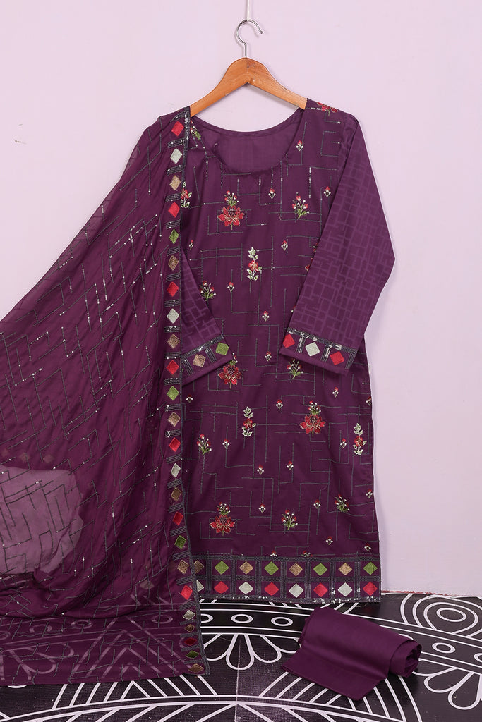SC-210A-Purple- Chilli Bites | 3Pc Cotton Embroidered & Printed Dress