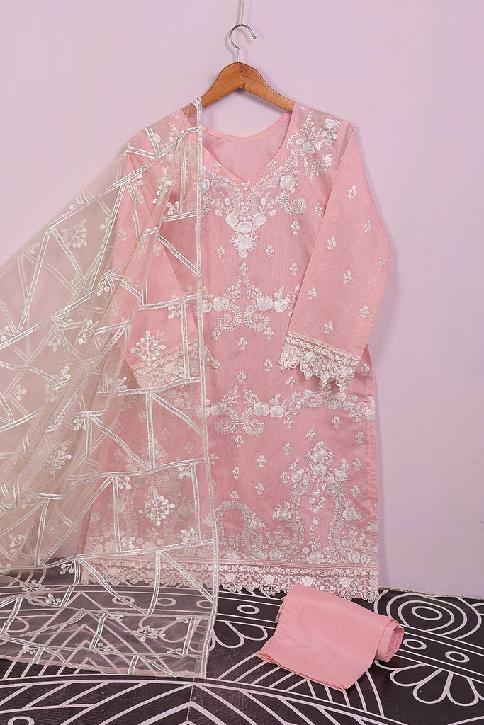 SC-212B-Pink - Hood Wink | 3Pc Cotton Embroidered & Printed Dress