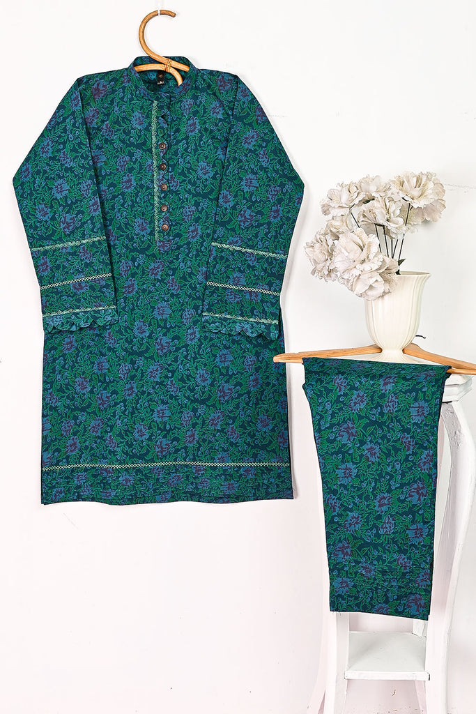 CPTP-3A-Turquoise | 2Pc Cotton Printed Dress With Trouser