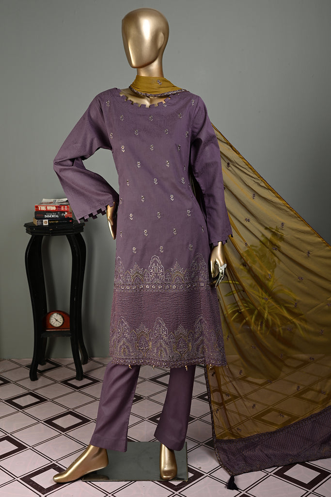 SC-143D - Gulmohar | 3Pc Cambric Embroidered & Printed Dress