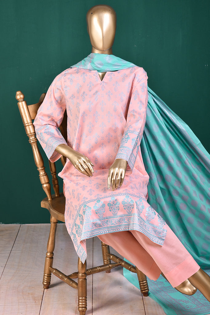 (CC-3F-Pink) | 3 Pc Unstitched Printed Cambric Dress