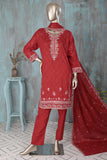 SC-271C-Red - Chameli | 3Pc Cotton Embroidered & Printed Dress