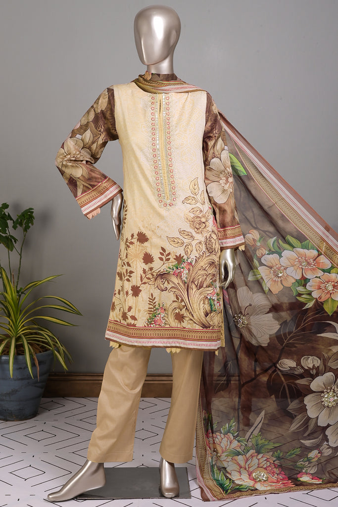 E2-03 | 3Pc Lawn Embroidered & Printed Dress