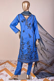 Scorpio (SC-173A-Blue) 3Pc Embroidered & Printed Un-Stitched Cotton Dress With Embroidered Chiffon Dupatta