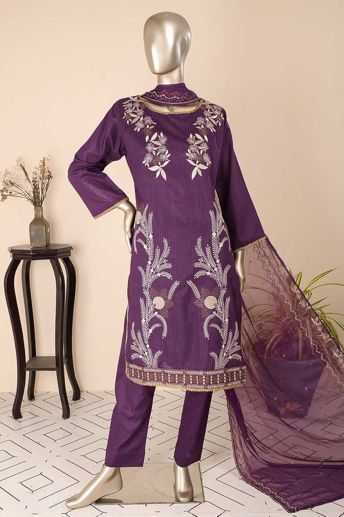 SC-283A-Purple - Dark Moon | 3Pc Cotton Embroidered & Printed Dress