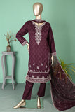 SC-271D-Maroon - Chameli | 3Pc Cotton Embroidered & Printed Dress