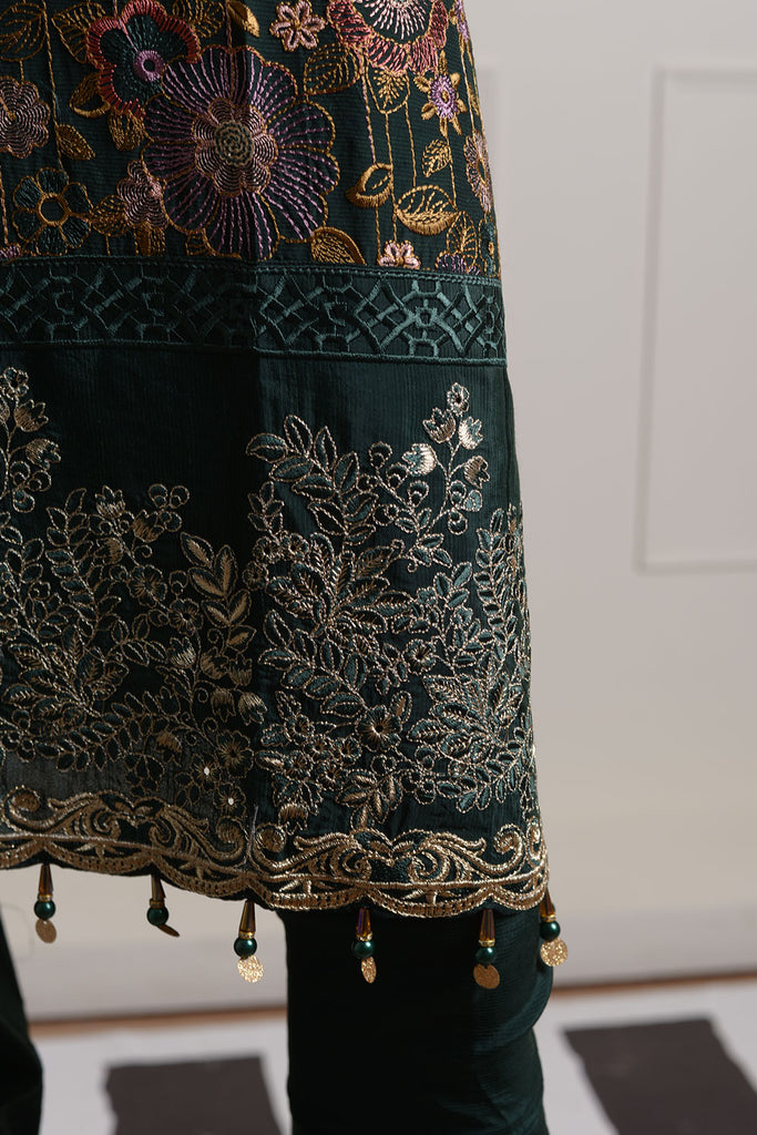 R21-Slub Viscose-02-B.Green | 3Pc Embroidered Semi-Stitched Slub Viscose Fabric Dress