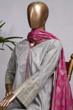 Pure Charisma (CC-3A-Light Grey) | 3 Pc Light-Grey Unstitched Printed Cambric Dress with Pink Dupatta