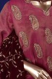 Morganite Gemstone (VS-2B) Unstitched Embroidered Mysoori Shirt with Embroidered Velvet Shawl