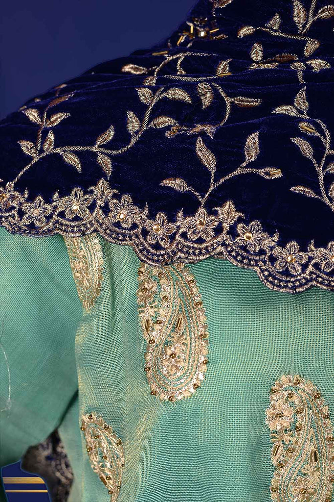 Delicate Sapphire (VS-2D) Unstitched Embroidered Mysoori Shirt with Embroidered Velvet Shawl