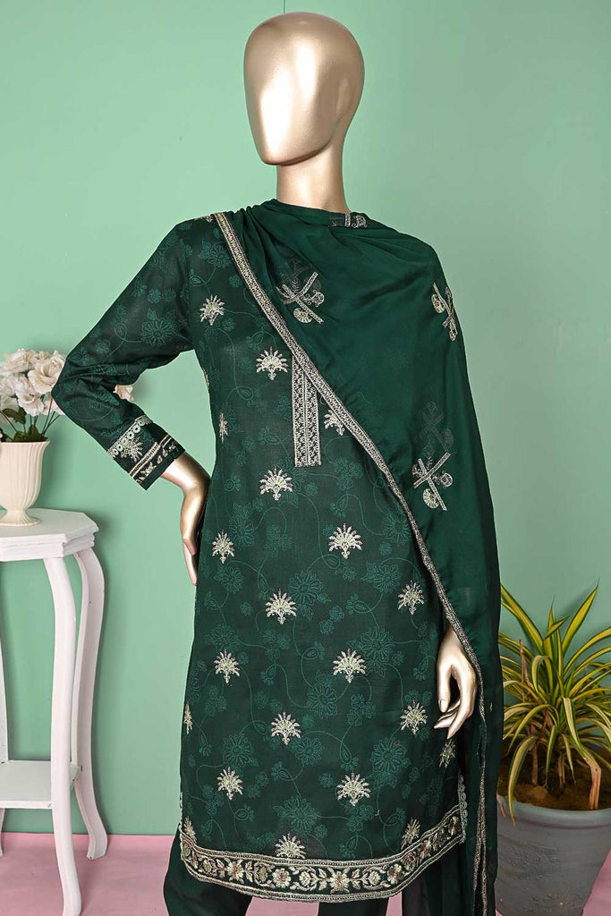 SC-301A-Green - Marvell | 3Pc Cotton Embroidered & Printed Dress