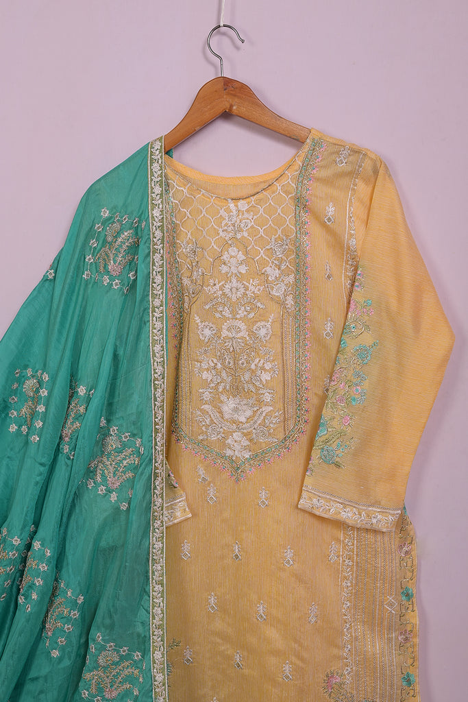 SC-211A-Yellow - Jubilant | 3Pc Cotton Embroidered & Printed Dress